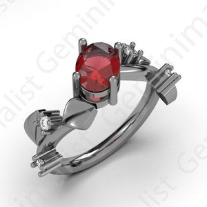 Natural Garnet Twig Engagement Ring, Tree bark Branch Wedding Ring, Floral Women Branch Bridal Ring, Flower Engagement Ring Gift For Her