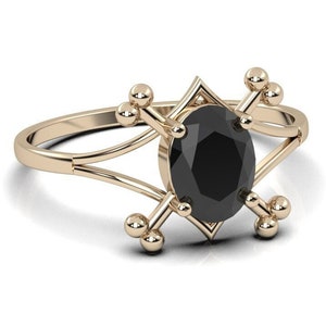 Anel de noivado gótico de ônix preto, anel Memento Mori, anel de osso em prata esterlina, anel de osso rústico, anel de caveira, anel de amor até a morte, anel de fêmur