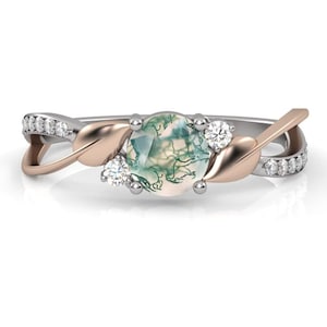Moss Agate Engagement Ring, Branch and Leaves Ring, Twig Wedding Band Women, Tree Of Life Jewelry, Moss branch jewelry,Irish engagement ring