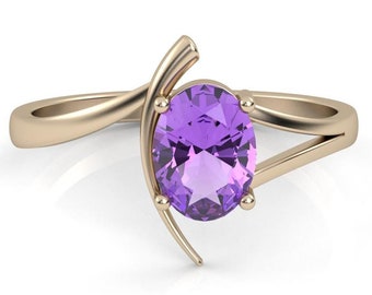 Amethyst Engagement Ring White Gold, Oval Amethyst Ring, February Birthstone Ring, Dark Purple Wedding Ring, Anniversary Silver Promise Ring