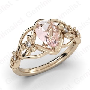 Floral Morganite Engagement Ring Morganite Pear Shaped Wedding Ring lily engagement ring Twig Wedding Ring Nature inspired Diamond Leaf ring