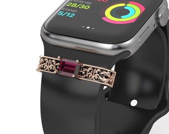 Apple Watch Charms, Sterling Silver Apple Watch band, Garnet Apple Watch Ring,Bracelet Charm for Smart Watch, Watch jewelry, Watch Accessory