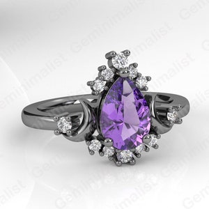 Vintage Amethyst Ring,Triple Goddess Ring, Wiccan Jewelry, Celtic Jewelry, Crescent Moon Ring, Three Moon Engagement Ring, Amethyst Wedding