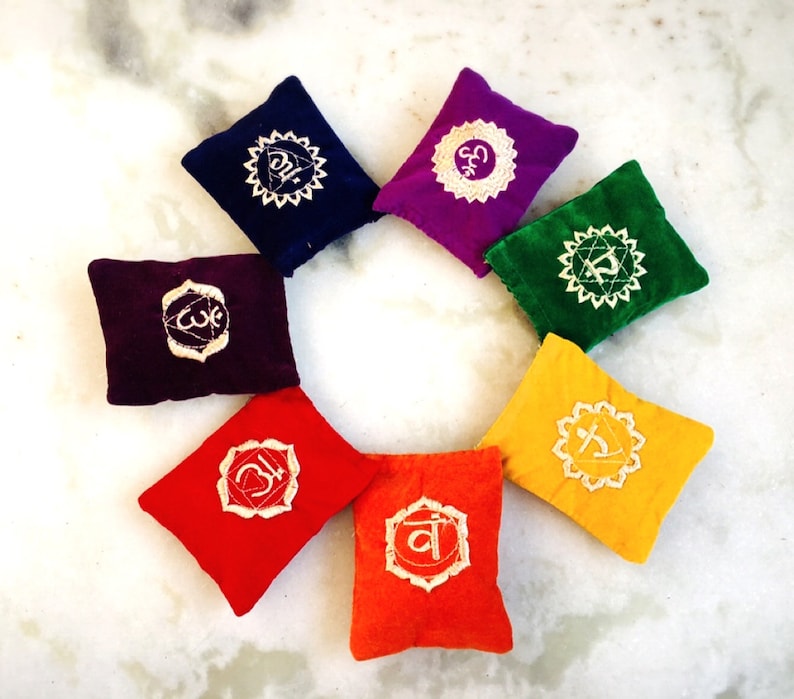 7 Chakra Embroidered Sanskrit Symbol Velvet Pillow Set Etsy