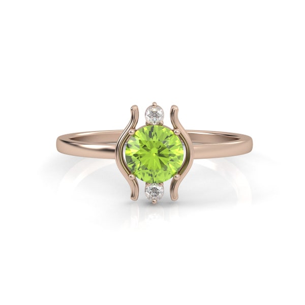 Vintage Peridot Engagement Ring, Art deco vine leaf style, Peridot Wedding Ring Silver, August Birthstone Ring,Silver Falls Ring,Hippie Ring