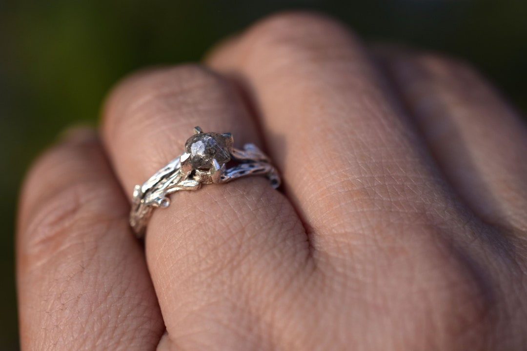Rough Diamond Twig Engagement Ring, Raw Diamond Wedding Ring, Vintage