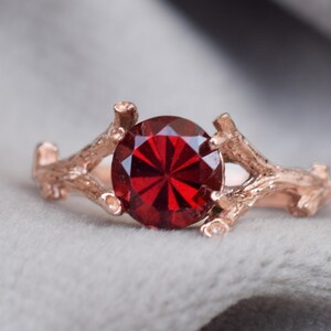 Vintage Garnet Engagement Ring, Garnet Twig Ring, Round Garnet Ring, Nature Inspired Ring, Unusual Branch Garnet Ring, Tree Engagement Ring
