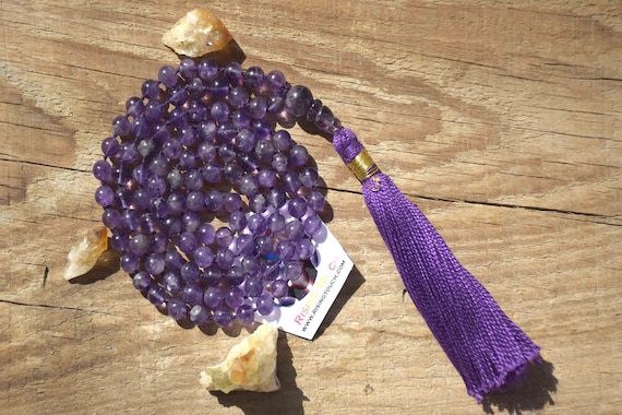 Auralite Macrame Necklace Knotted Beaded Necklace Pyrite /& Lepidolite Mala Beads 108 Mala Necklace: Auralite Amethyst Amethyst Mala