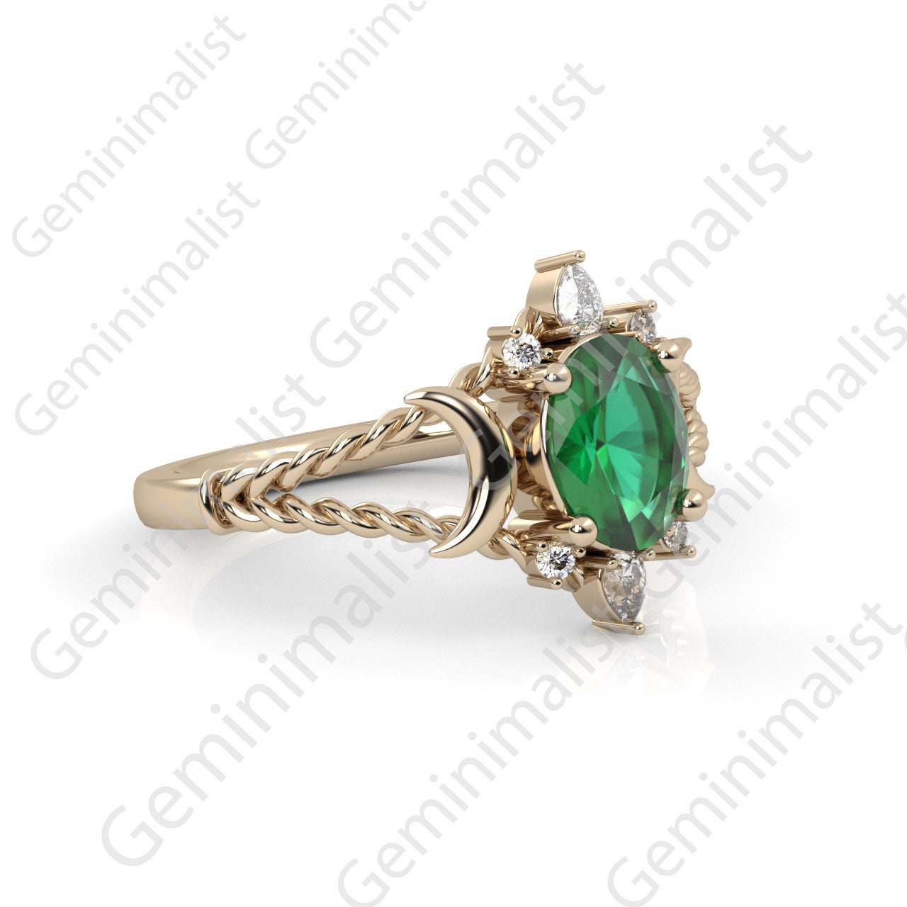 Emerald Rrr Natural Emerald Engagement Ring, Triple Goddess Ring, Oval Emerald Ring ...