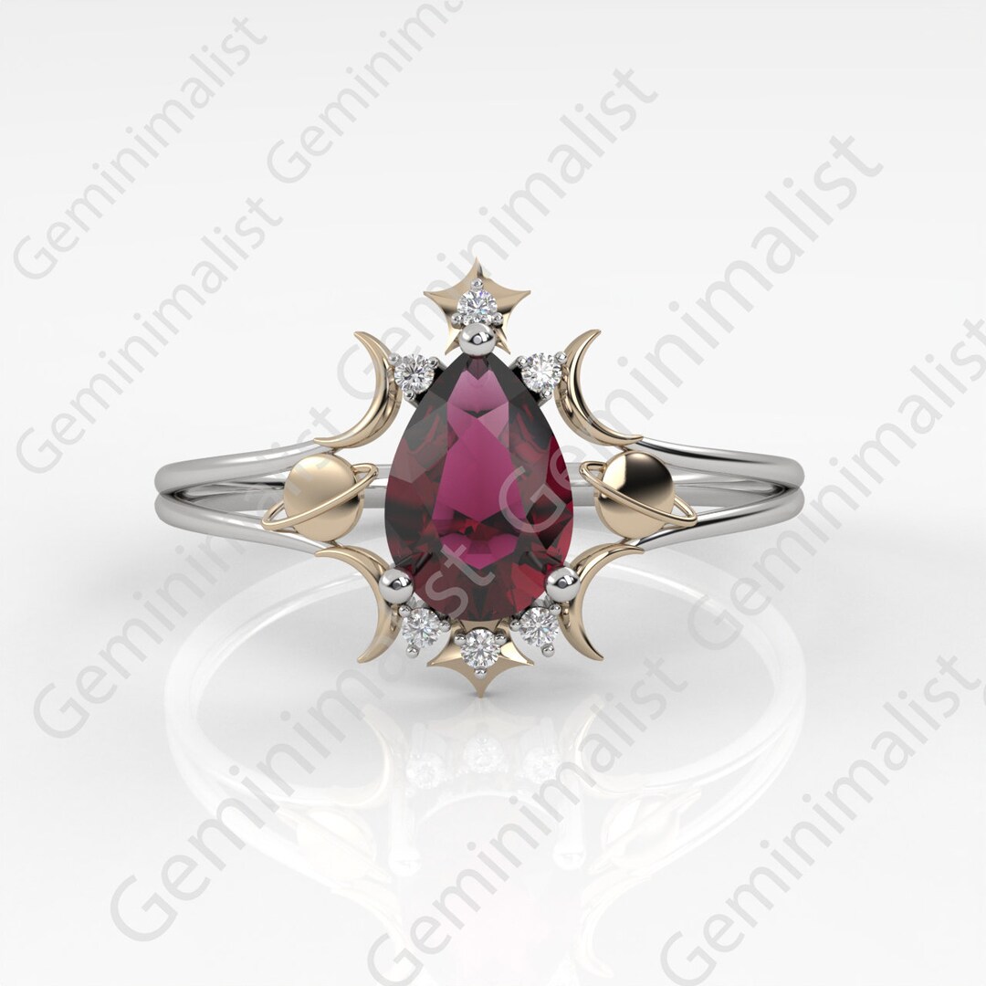 14k Garnet Rodolite Gold Engagement Ring Vintage Art Deco Wedding Ring ...