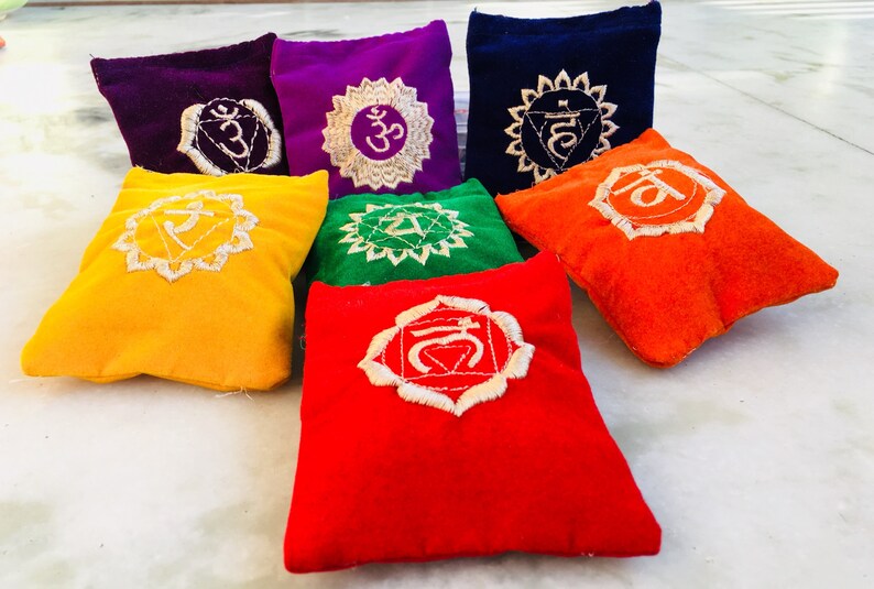 7 Chakra Embroidered Sanskrit Symbol Velvet Pillow Set Etsy