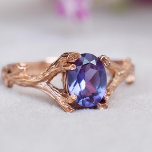 Alexandrite Engagement Ring, Twig  Engagement Ring, Rose Gold Boho Ring, Personalized Ring For Women, Alexandrite vintage Leaf Promise Ring