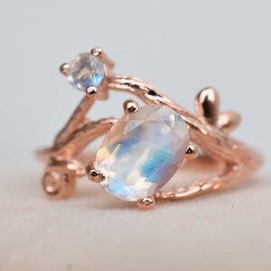 Antique Moonstone Twig Ring, Moonstone Snail Ring, Butterfly Engagement Ring, Anniversary Ring, Tree Branch Women Ring, Floral Wedding Ring