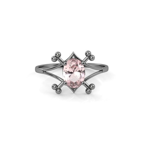 Morganite Engagement Ring, Pink Peach Ring, Gothic Wedding Ring
