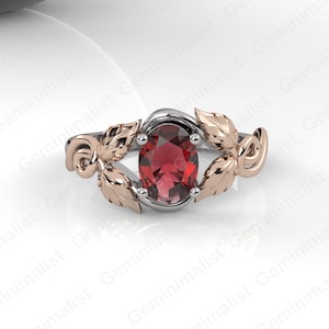 Art Deco Garnet Rustic Engagement Ring, Sterling Silver Tree Branch Ring, Floral Vine Bridal Wedding Set, Woodland Forest Inspired Jewelry
