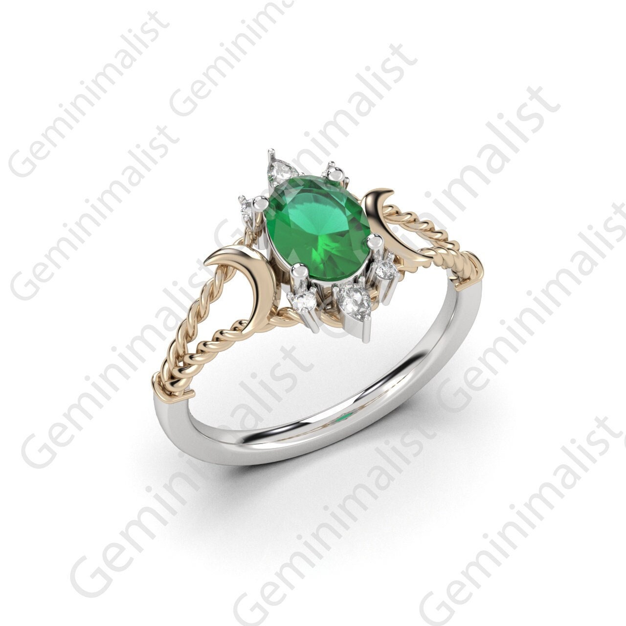Emerald Rrr Natural Emerald Engagement Ring, Triple Goddess Ring, Oval Emerald Ring ...