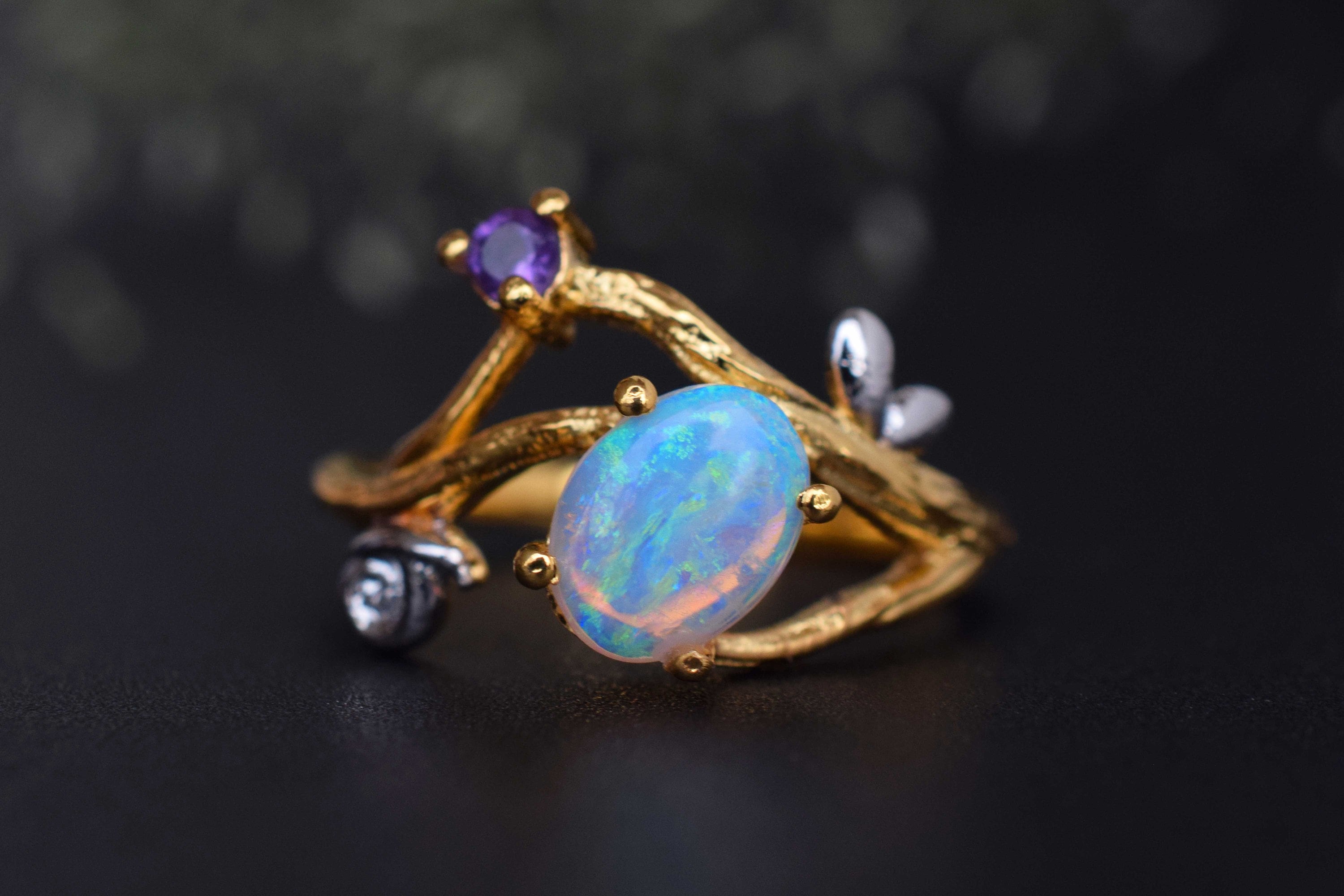 Natural Australian Opal Vintage Ring Twig Engagement Ring | Etsy