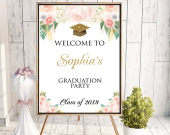 Graduation Welcome Sign, Floral Printable Sign, Graduation Welcome Party Sign, Class of 2024, Floral Welcome Sign, Grad Party Welcome Sign