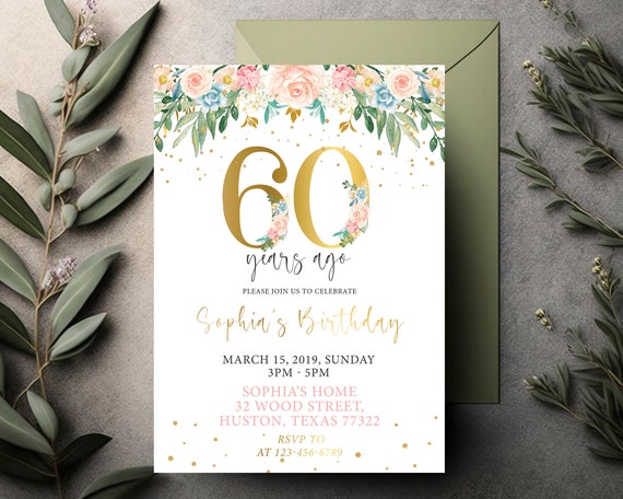 Biglietto Di Auguri 60° Compleanno Donna – Design Floreale Con Lamina Goffrata Rame - 5