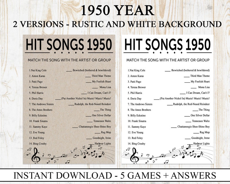 70th birthday party games printable born in 1950 1950s game etsy
