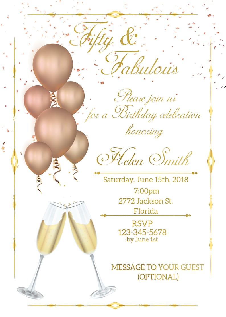 50th Birthday Invitation for Women Fifty and Fabulous | Etsy