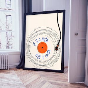 If It&#39;s Nice Play It Twice Poster Print, Retro Vinyl Digital Print, Trendy Art Print, Retro Gramophone Room Art, Music Lovers Gift Printable