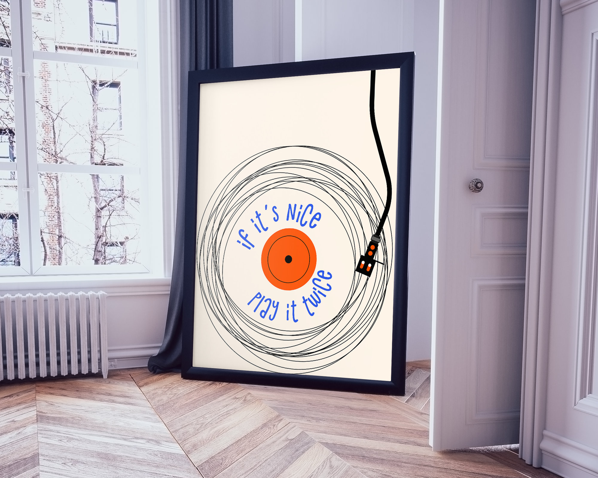 If It's Nice Play It Twice Poster Print, Retro Vinyl Digital Print, Trendy Art Print, Retro Gramophone Room Art, Music Lovers Gift Printable