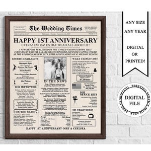 Personalized Newspaper 1st Wedding Anniversary Poster, Photo Memories (Digital Download), 1 Year Ago In 2025, 1st Anniversary Gift Printable