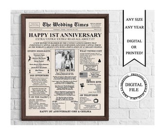 Personalized Newspaper 1st Wedding Anniversary Poster, Photo Memories (Digital Download), 1 Year Ago In 2025, 1st Anniversary Gift Printable