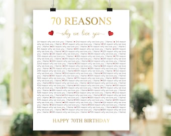 70 Reasons Why We Love You , 70 Birthday Poster, 70 Years Ago, Birthday Printable Sign, 70 Things We Love About You, 70th Birthday Poster