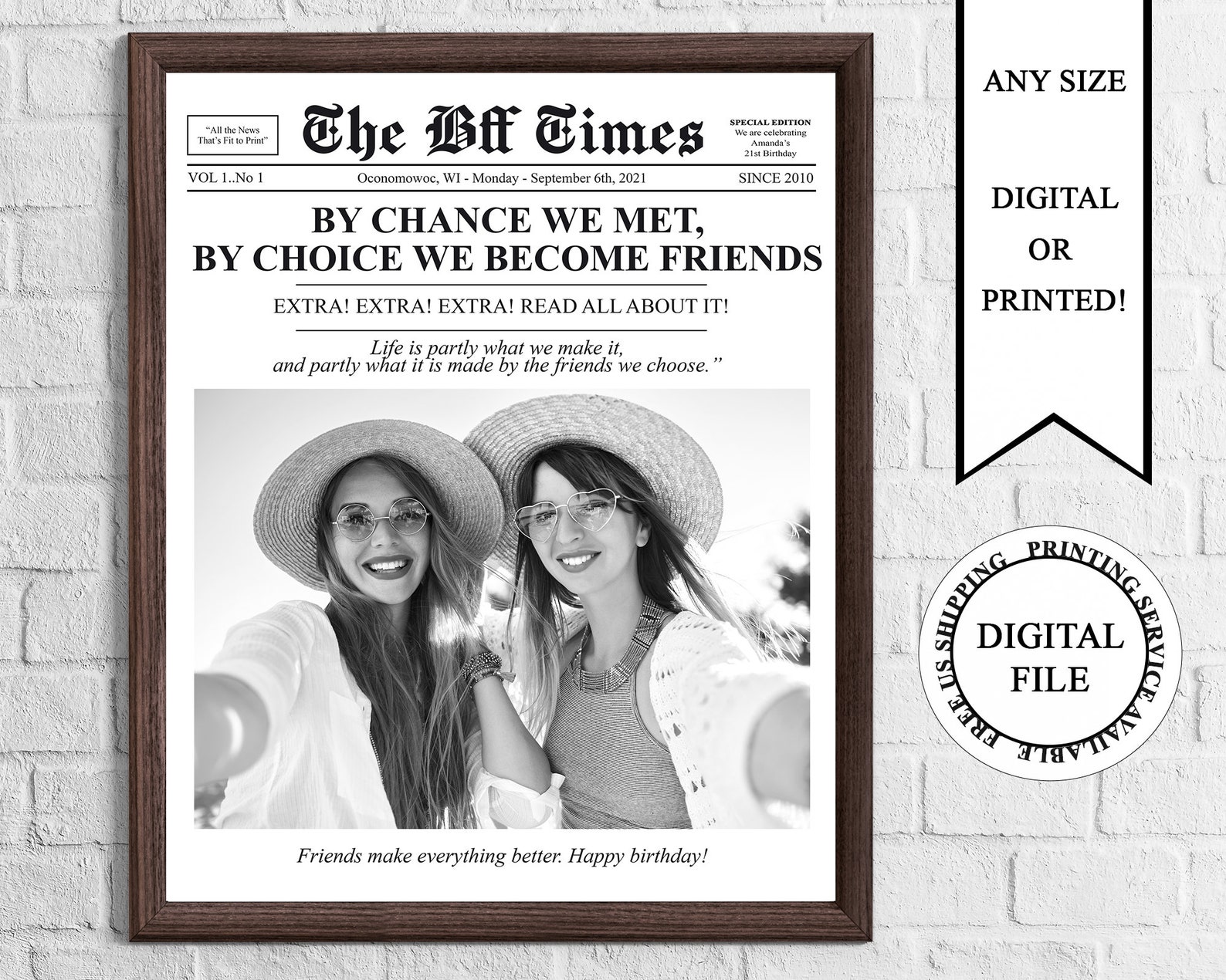 Personalized Newspaper Birthday Poster With Photo, Printable BFF ...