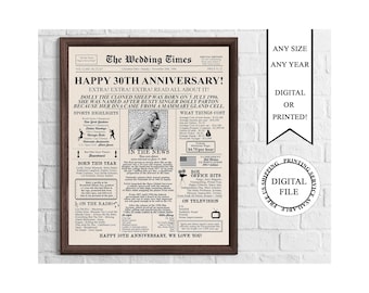 Personalized Newspaper Anniversary Poster, Photo, 30th Wedding (Digital Download), 30 Years Ago In 1996, 30th Wedding Anniversary Printable