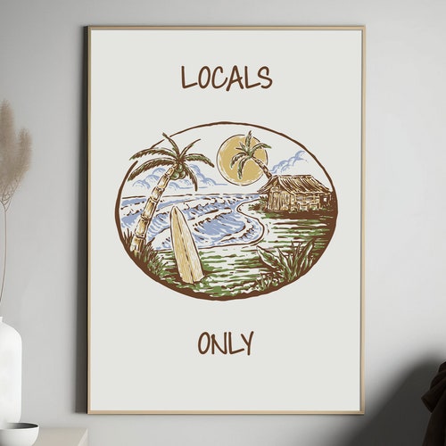 Affiche vintage réservée aux habitants de la région, art mural côtier vintage, impression estivale tendance, impression murale maison de plage, art esthétique surf, impression océan vintage