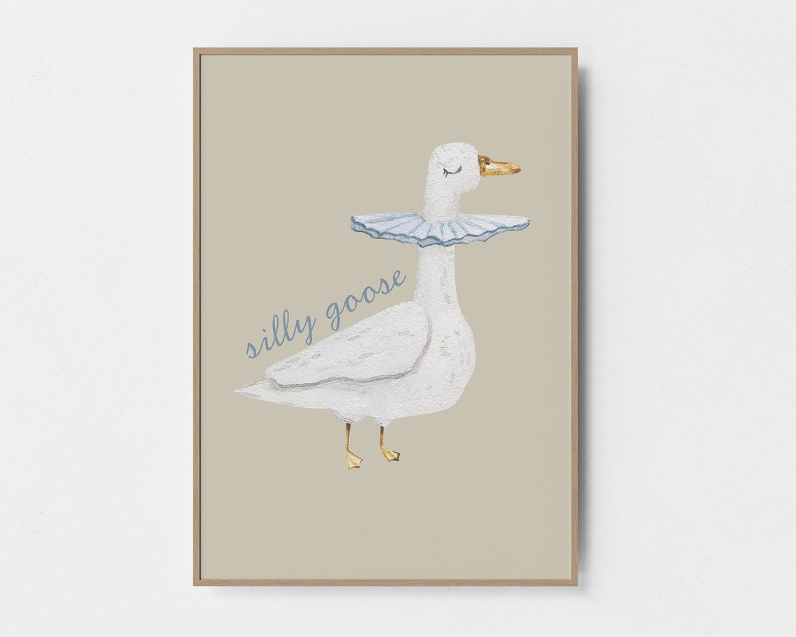Silly Goose Art Print, Vintage Goose Wall Art, Nursery Wall Decoration ...