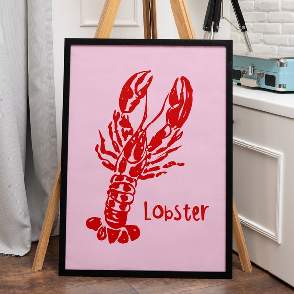 Red Lobster Retro Print, Aesthetic Printable Poster, Seafood Wall Art, Trendy Wall Art, Vintage Food Print, Retro Food Print, Kitchen Print