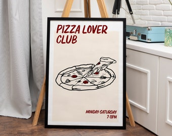 Stampa retrò per amanti della pizza, poster estetico stampabile, arte della parete della pizza, arte della parete alla moda, arte retrò italiana, arte del carrello del bar, stampa da cucina carina