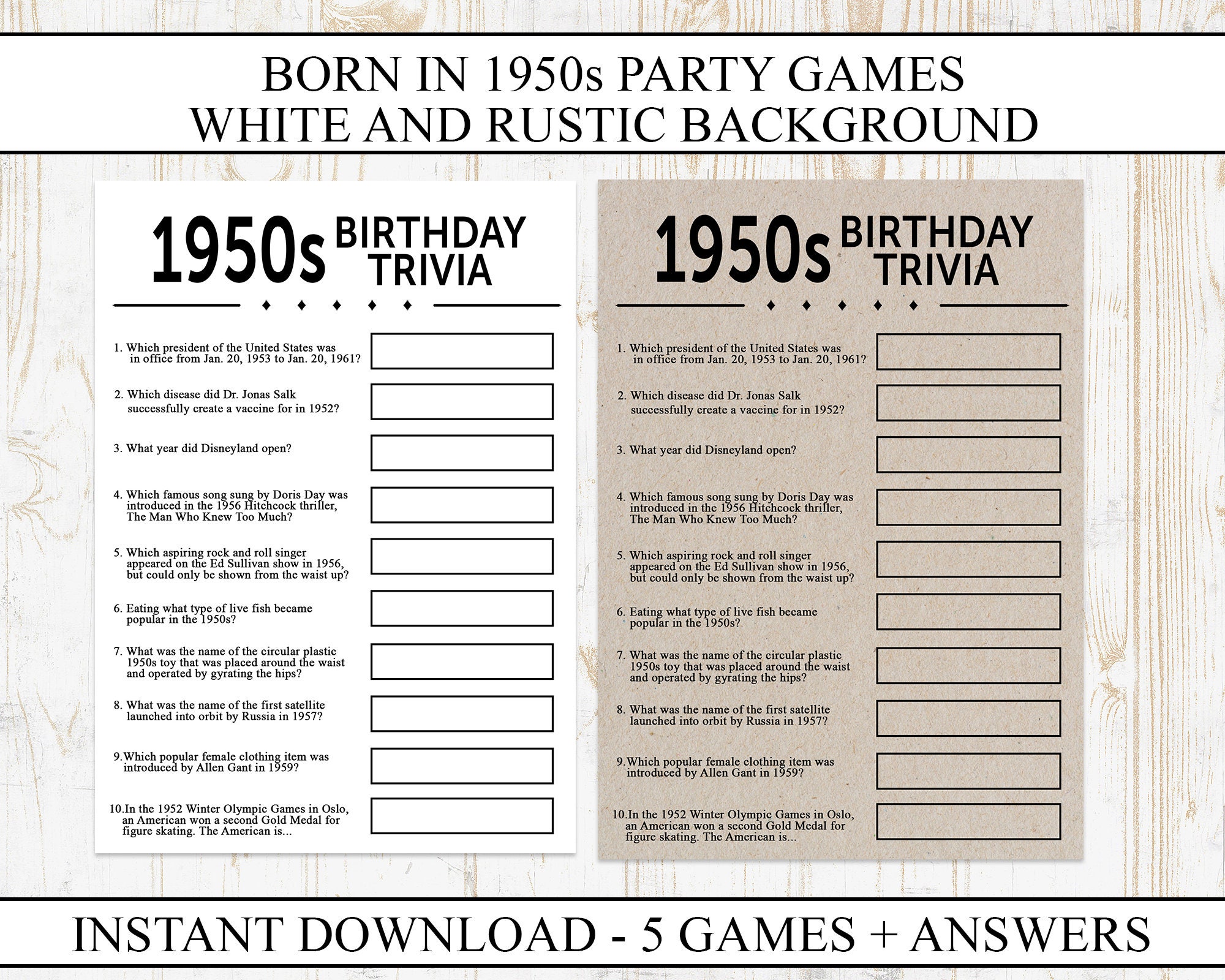 70th Birthday Party Games Printable Born in 1952 1950s Game | Etsy