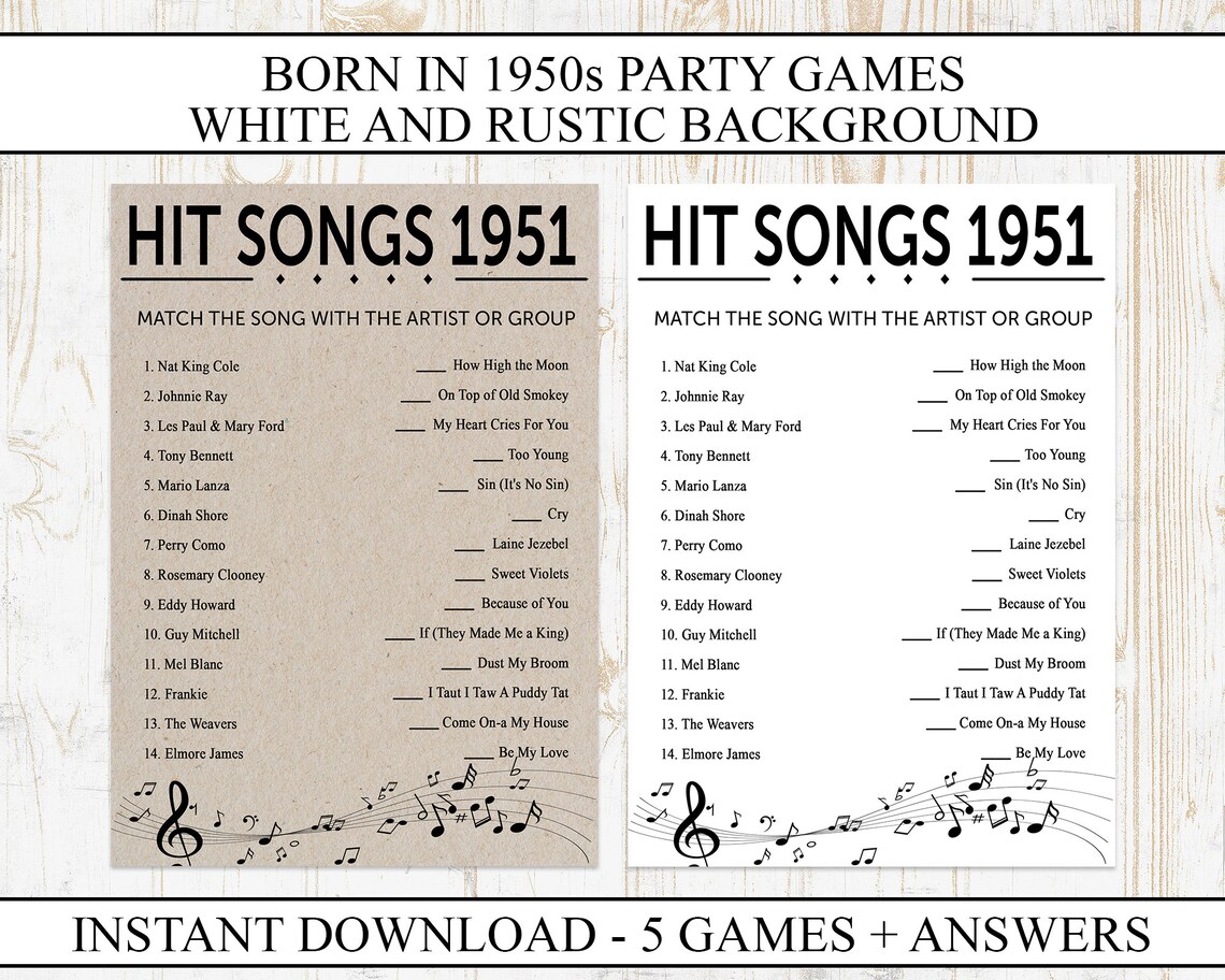 70th birthday party games printable born in 1951 1950s