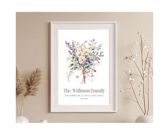 Impresión personalizada de ramo familiar, regalo de cumpleaños personalizado para mamá, impresión de flores del mes de nacimiento, impresión familiar de flores de nacimiento, regalo de jardín de abuelas