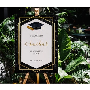 Graduation Welcome Sign, Black and Gold Printable Welcome Sign, Graduation Welcome Party Sign, Class of 2025, Grad Party Welcome Sign