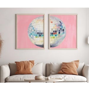 Set of 2 Disco Wall Art Maximalist Disco Print Y2K Room Decor Pink Watercolor Disco Print Preppy Wall Art Split Disco Trendy Funky Wall Art