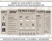 75th Birthday Party Games Printable Born in 1948 1940s Game - Etsy