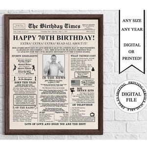 Póster de cumpleaños personalizado en papel con foto para imprimir Letrero de cumpleaños número 70 Póster de cumpleaños de 1955 En 1955 Regalo de cumpleaños número 70 para imprimir