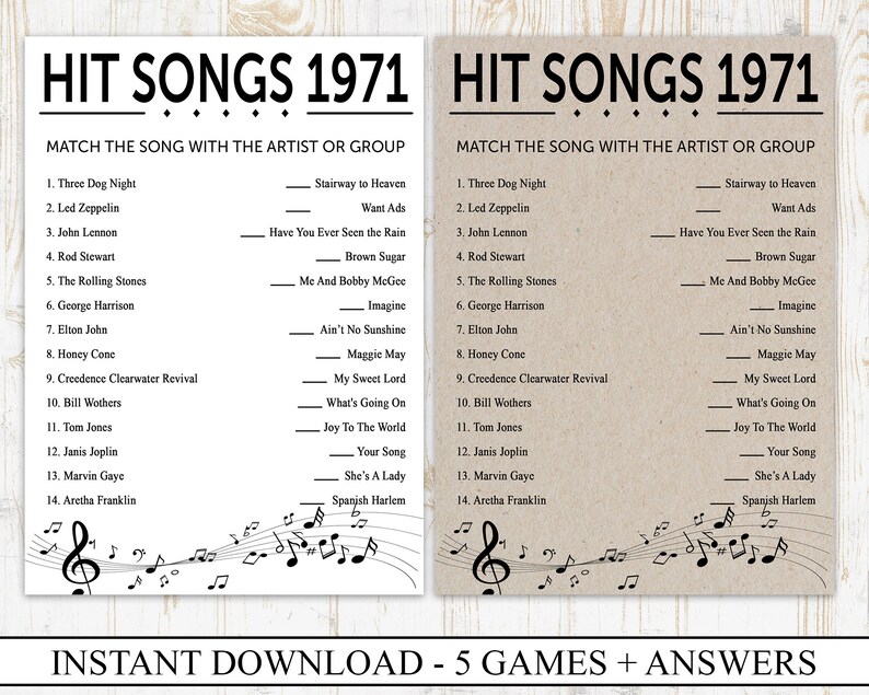 50th birthday party games printable born in 1971 1970s game etsy