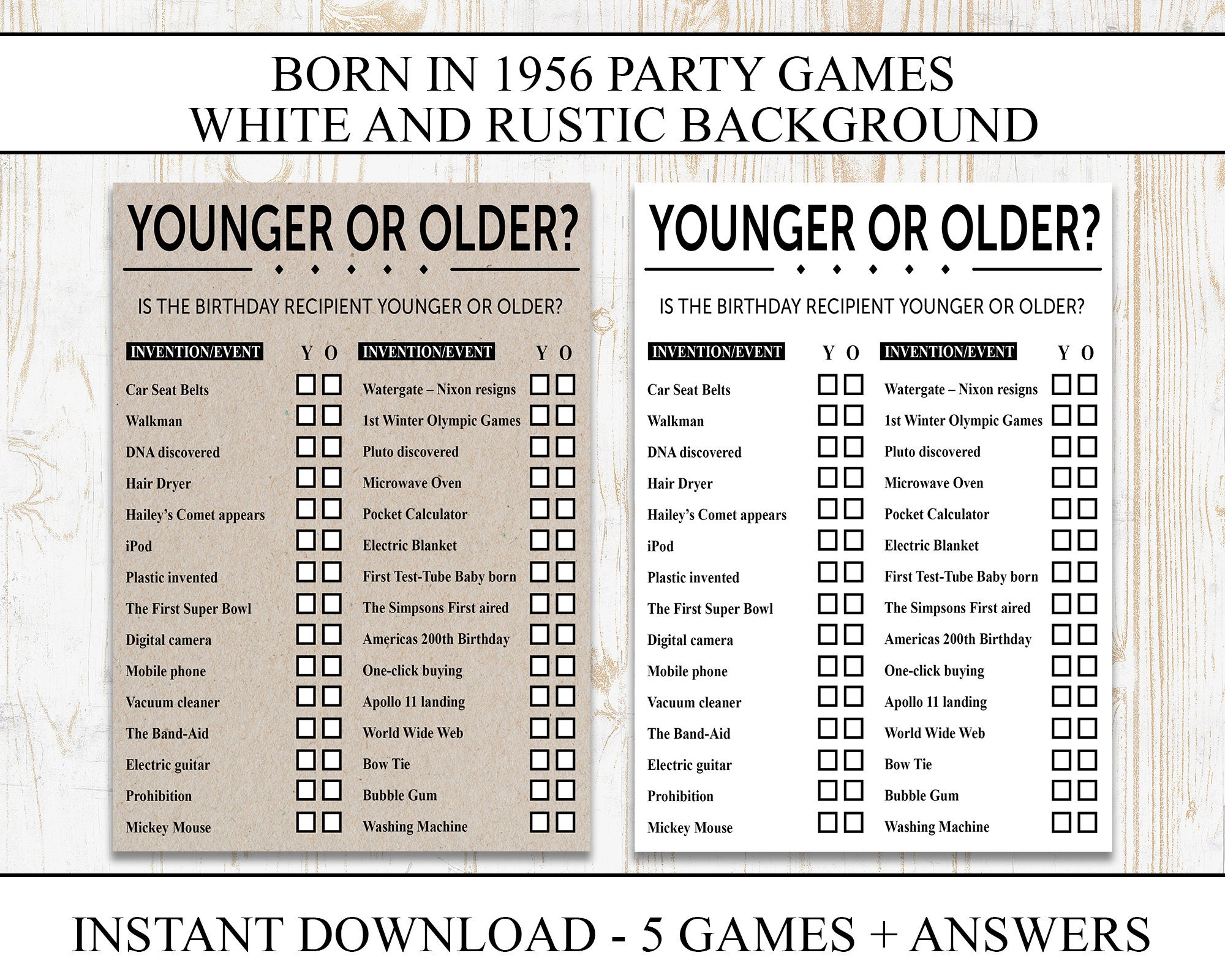 65th Birthday Party Games Printable Born in 1956 1950s Game Etsy