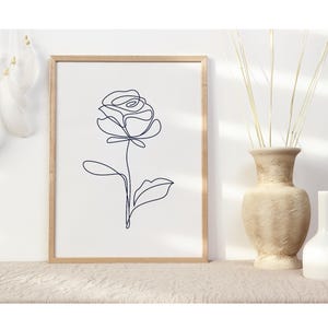 Minimalist Rose Print, Rose Outline Wall Art, Geometric Rose Drawing, One Line Rose Wall Art, One Line Drawing Plant, Digital Flower Print