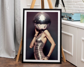 Disco Ball Retro Vintage Poster, Girl Dorm Wall Art, Disco Ball Digital Print, Trendy Preppy Wall Art, Funky Wall Art, Eclectic Art Print