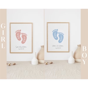 Personalized Custom Birth Print, Foot Print Newborn Poster, Personalized Nursery Decor, Printable Birth Stats, Newborn keepsake Nursery Art