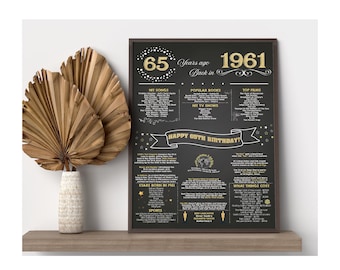 65th Birthday Chalkboard Poster, 1961 Facts (Instant Download), 65th Birthday Poster Instant Download, Printable 65th Birthday Gift for Her