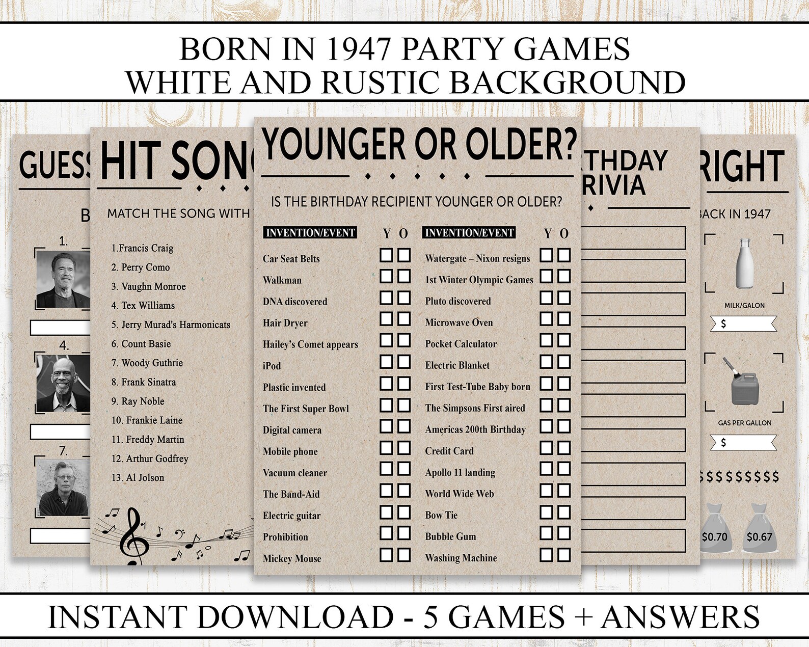 75th Birthday Party Games Printable Born in 1947 1940s Game - Etsy